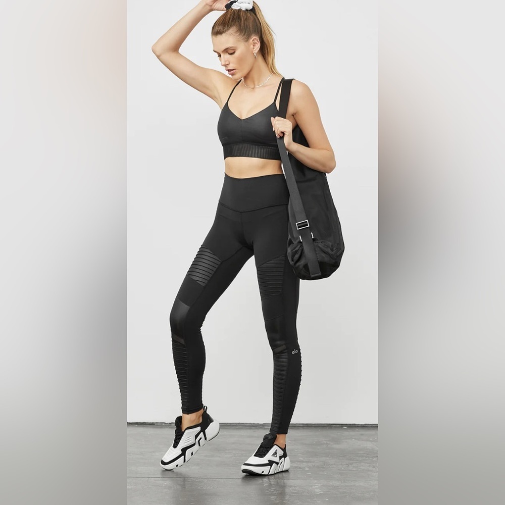 Alo High Waist Moto Legging in Glossy Black XXS